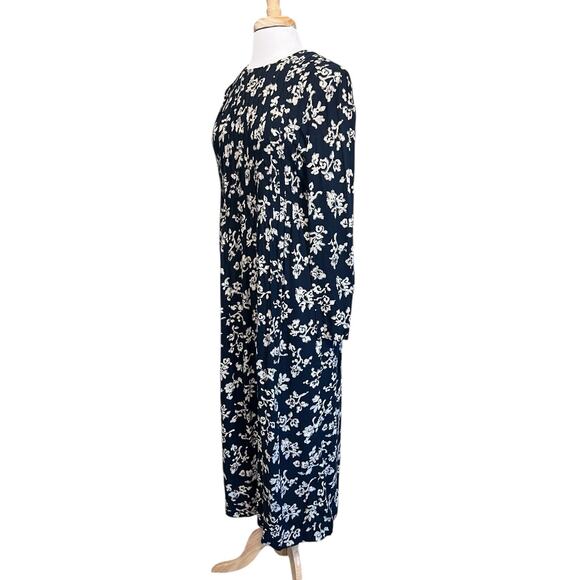 Positive Attitude Midi Ankle Dress Dark Navy Tan Floral Tie Back Cottagecore 12 - Picture 3 of 7